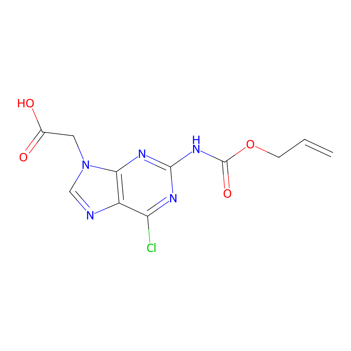 2-(6-chloro-2-{[(prop-2-en-1-yloxy)carbonyl]amino}-9H-purin-9-yl)acetic acid molecular structure, CAS 2764019-27-2