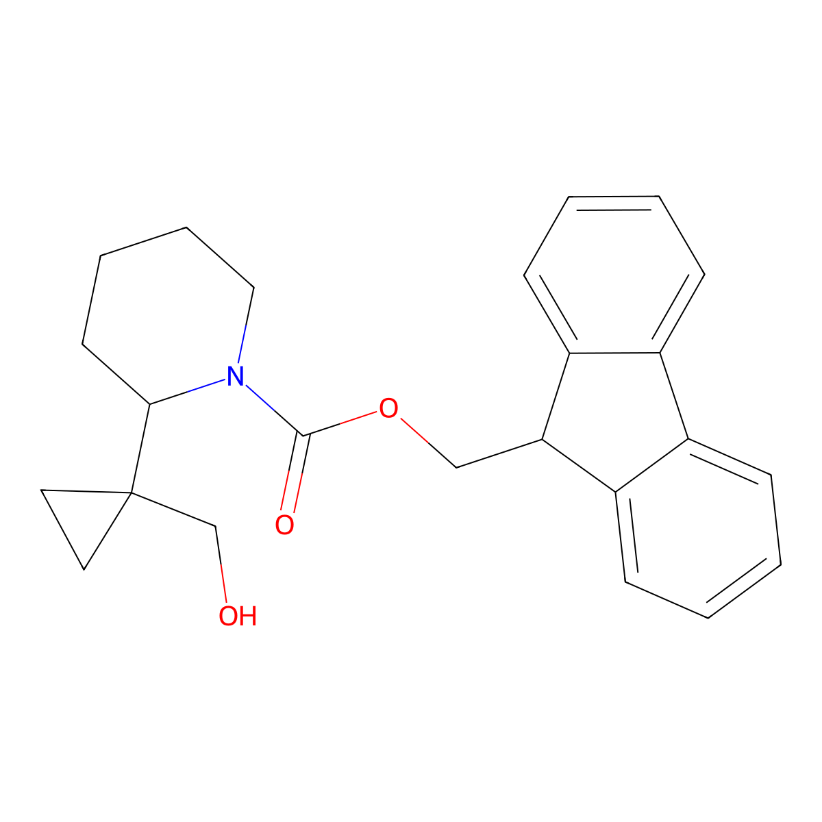 (9H-fluoren-9-yl)methyl 2-[1-(hydroxymethyl)cyclopropyl]piperidine-1-carboxylate molecular structure, CAS 2764019-34-1