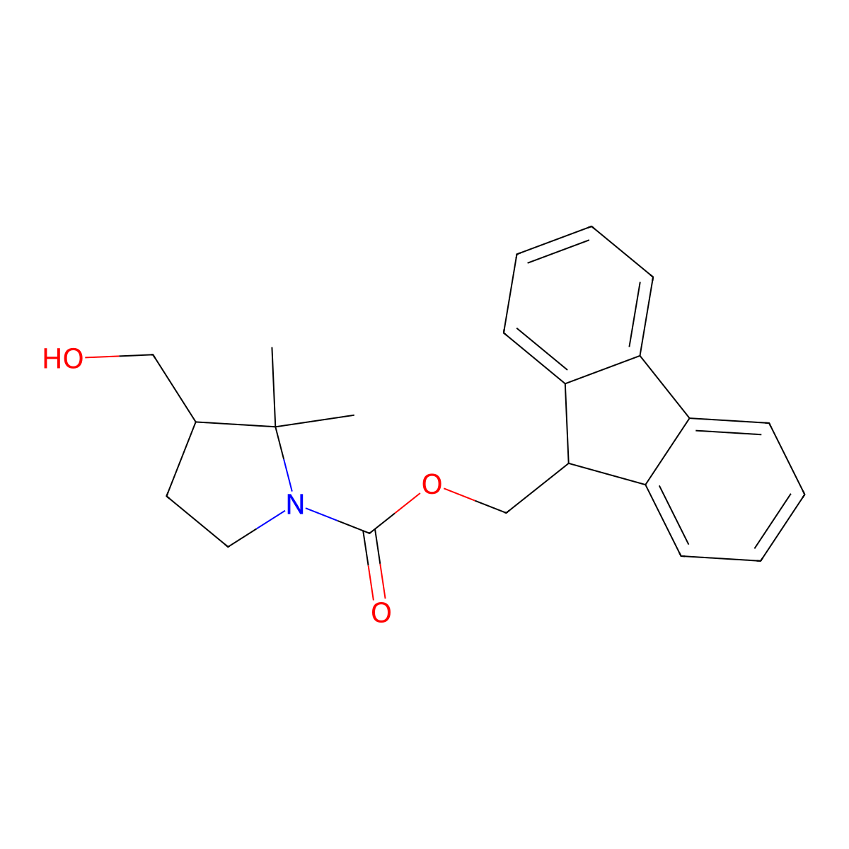 (9H-fluoren-9-yl)methyl 3-(hydroxymethyl)-2,2-dimethylpyrrolidine-1-carboxylate molecular structure, CAS 2764019-46-5