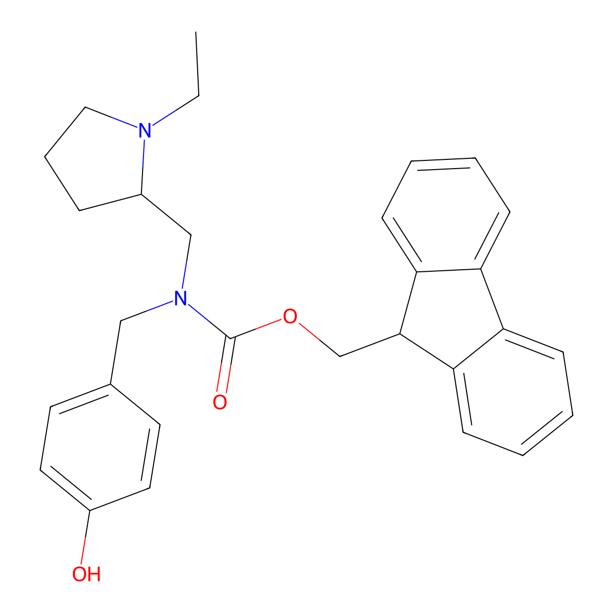 (9H-fluoren-9-yl)methyl N-[(1-ethylpyrrolidin-2-yl)methyl]-N-[(4-hydroxyphenyl)methyl]carbamate molecular structure, CAS 2764019-53-4