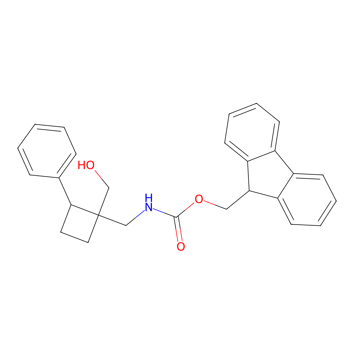 rac-(9H-fluoren-9-yl)methyl N-{[(1R,2R)-1-(hydroxymethyl)-2-phenylcyclobutyl]methyl}carbamate molecular structure, CAS 2764019-54-5