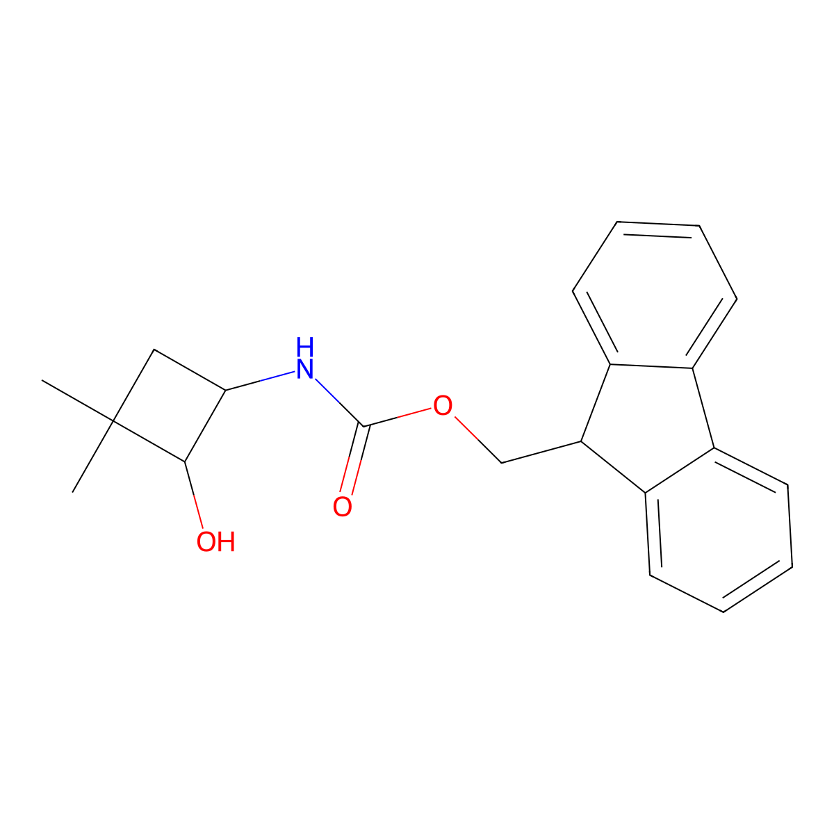 rac-(9H-fluoren-9-yl)methyl N-[(1R,2S)-2-hydroxy-3,3-dimethylcyclobutyl]carbamate molecular structure, CAS 2764019-59-0