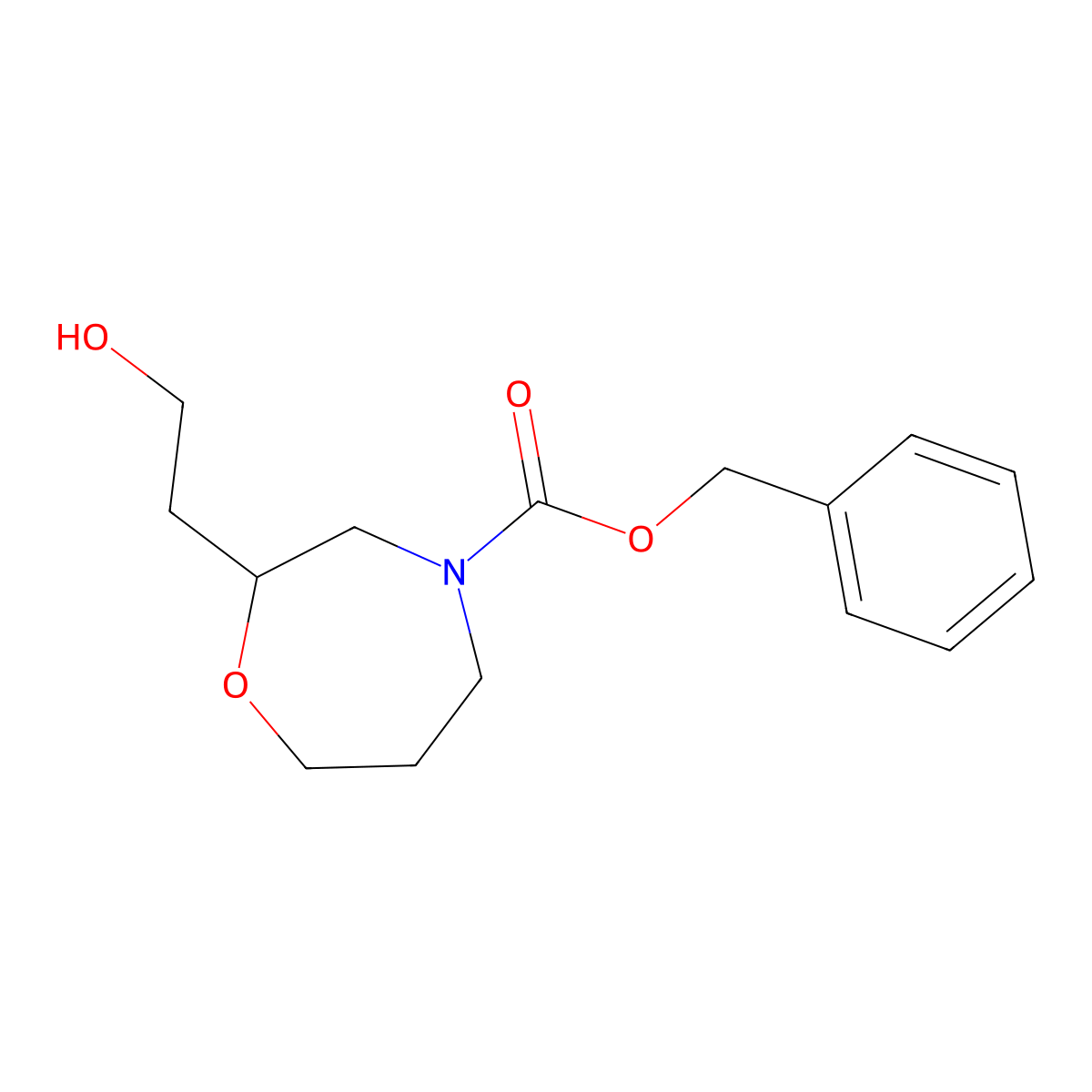 Benzyl 2-(2-hydroxyethyl)-1,4-oxazepane-4-carboxylate molecular structure, CAS 2764019-69-2
