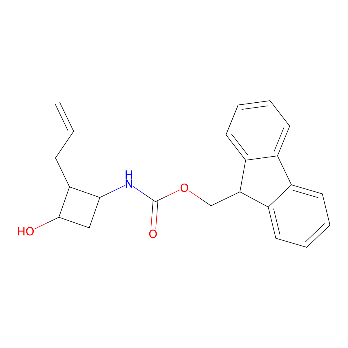 (9H-fluoren-9-yl)methyl N-[3-hydroxy-2-(prop-2-en-1-yl)cyclobutyl]carbamate molecular structure, CAS 2764019-70-5