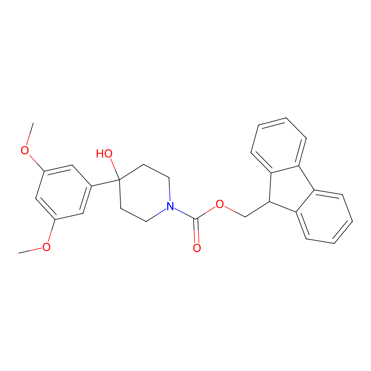 (9H-fluoren-9-yl)methyl 4-(3,5-dimethoxyphenyl)-4-hydroxypiperidine-1-carboxylate molecular structure, CAS 2764019-78-3