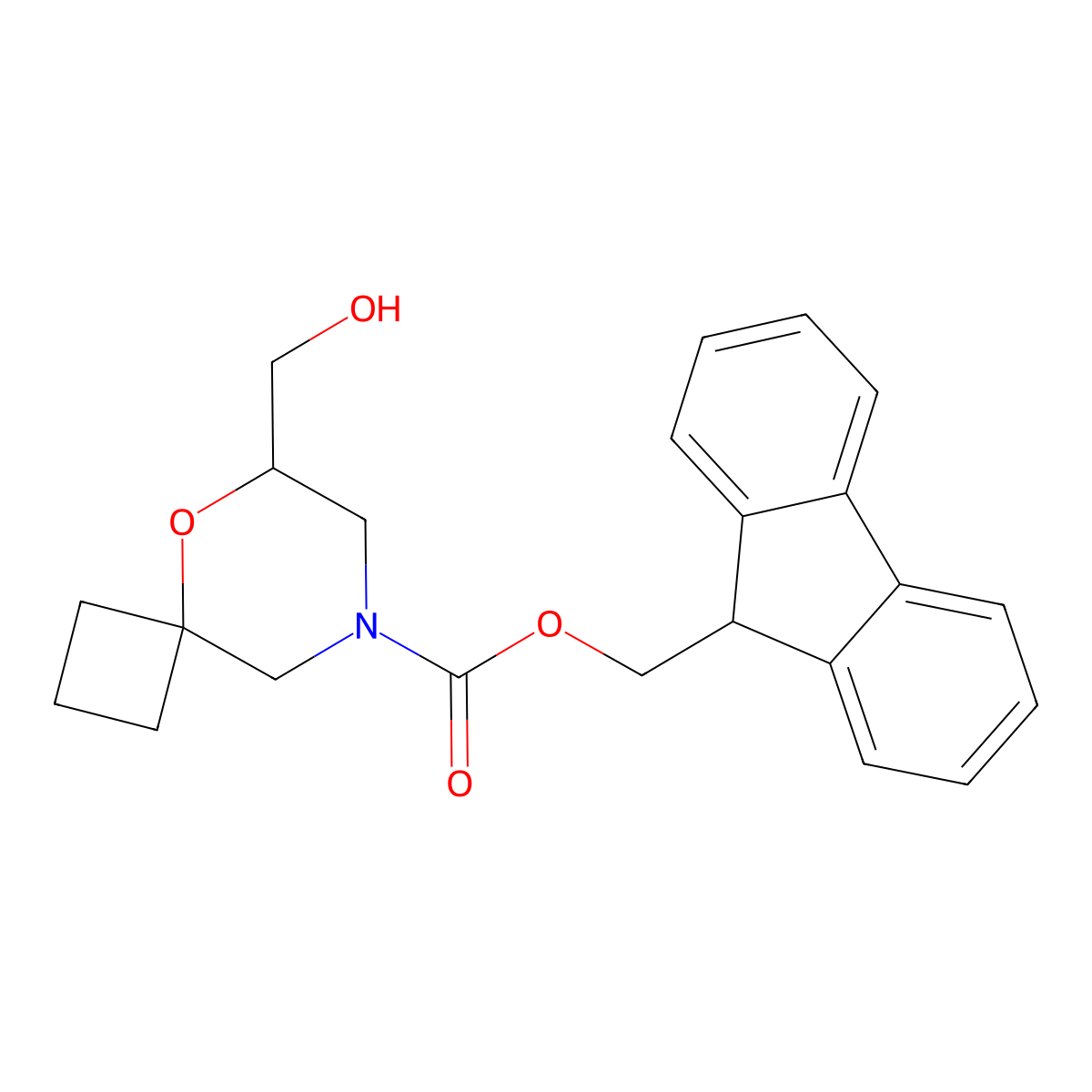 (9H-fluoren-9-yl)methyl 6-(hydroxymethyl)-5-oxa-8-azaspiro[3.5]nonane-8-carboxylate molecular structure, CAS 2764019-82-9