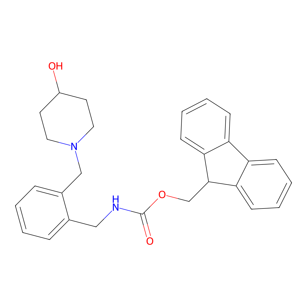 (9H-fluoren-9-yl)methyl N-({2-[(4-hydroxypiperidin-1-yl)methyl]phenyl}methyl)carbamate molecular structure, CAS 2764019-93-2