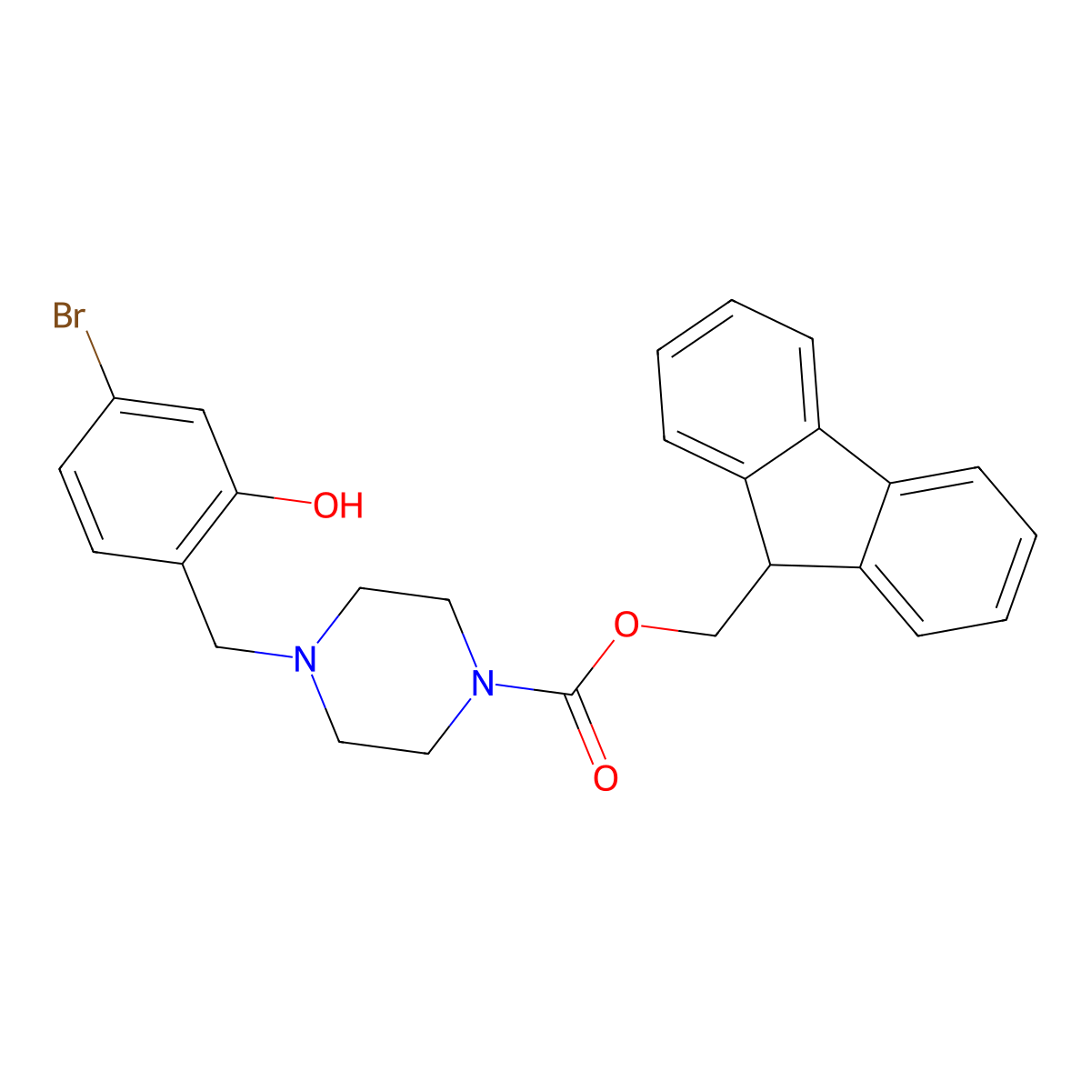 (9H-fluoren-9-yl)methyl 4-[(4-bromo-2-hydroxyphenyl)methyl]piperazine-1-carboxylate molecular structure, CAS 2764019-95-4