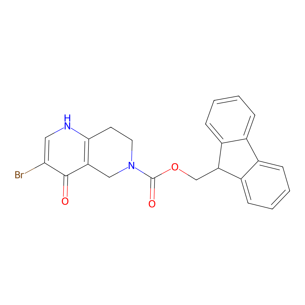 (9H-fluoren-9-yl)methyl 3-bromo-4-hydroxy-5,6,7,8-tetrahydro-1,6-naphthyridine-6-carboxylate molecular structure, CAS 2764020-04-2