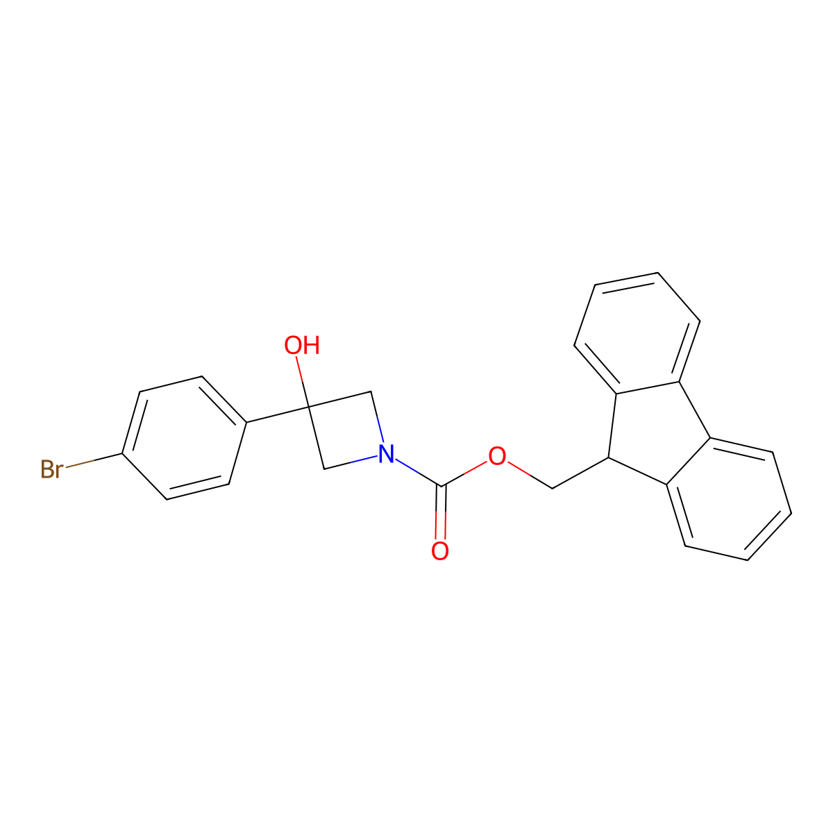 (9H-fluoren-9-yl)methyl 3-(4-bromophenyl)-3-hydroxyazetidine-1-carboxylate molecular structure, CAS 2764020-05-3