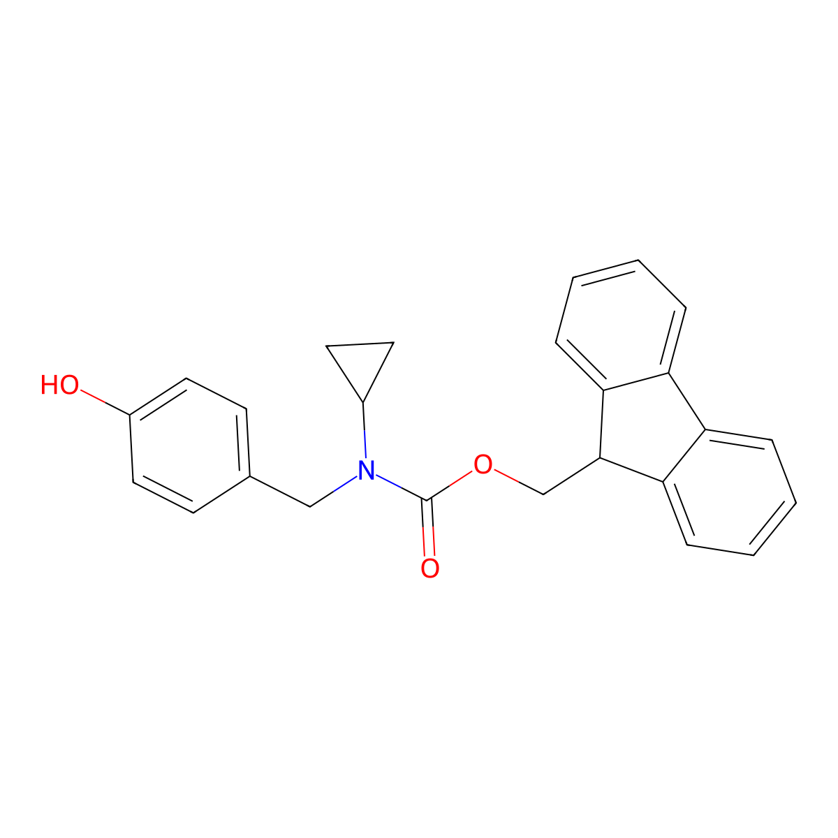 (9H-fluoren-9-yl)methyl N-cyclopropyl-N-[(4-hydroxyphenyl)methyl]carbamate molecular structure, CAS 2764020-44-0