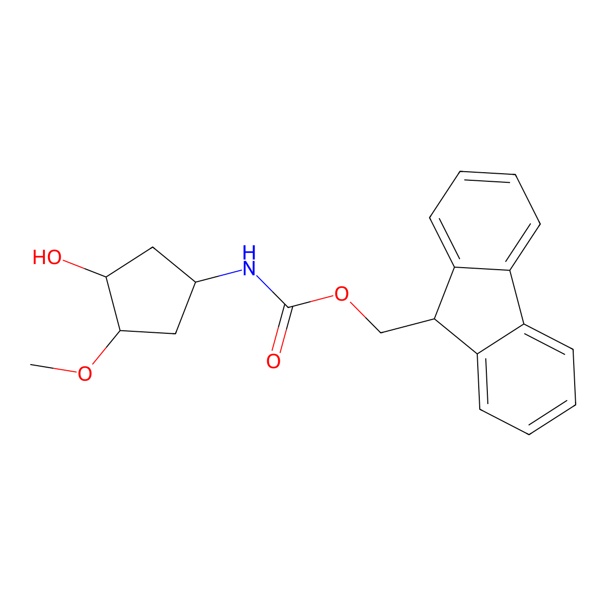 rac-(9H-fluoren-9-yl)methyl N-[(1R,3S,4R)-3-hydroxy-4-methoxycyclopentyl]carbamate molecular structure, CAS 2764020-47-3
