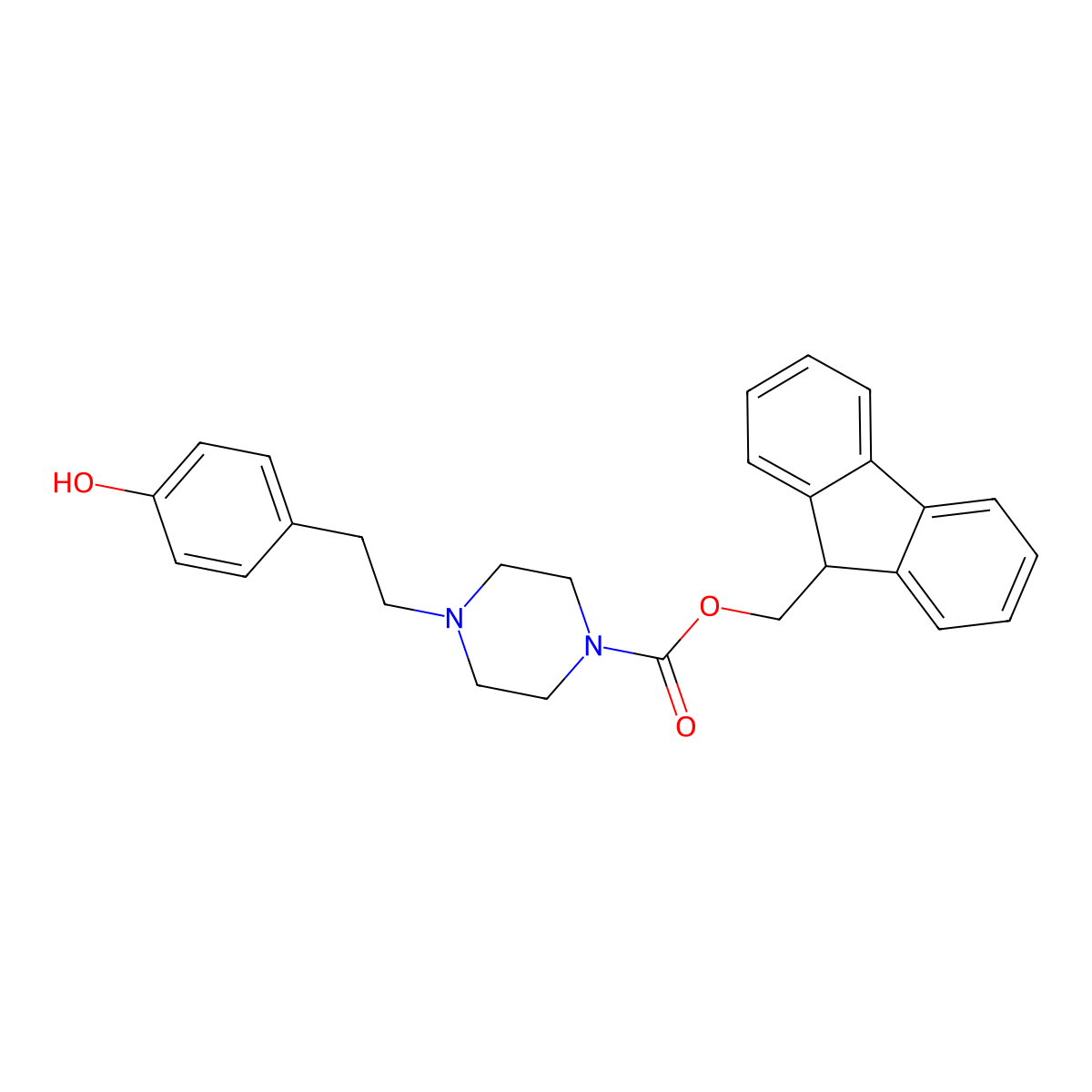 (9H-fluoren-9-yl)methyl 4-[2-(4-hydroxyphenyl)ethyl]piperazine-1-carboxylate molecular structure, CAS 2764020-52-0