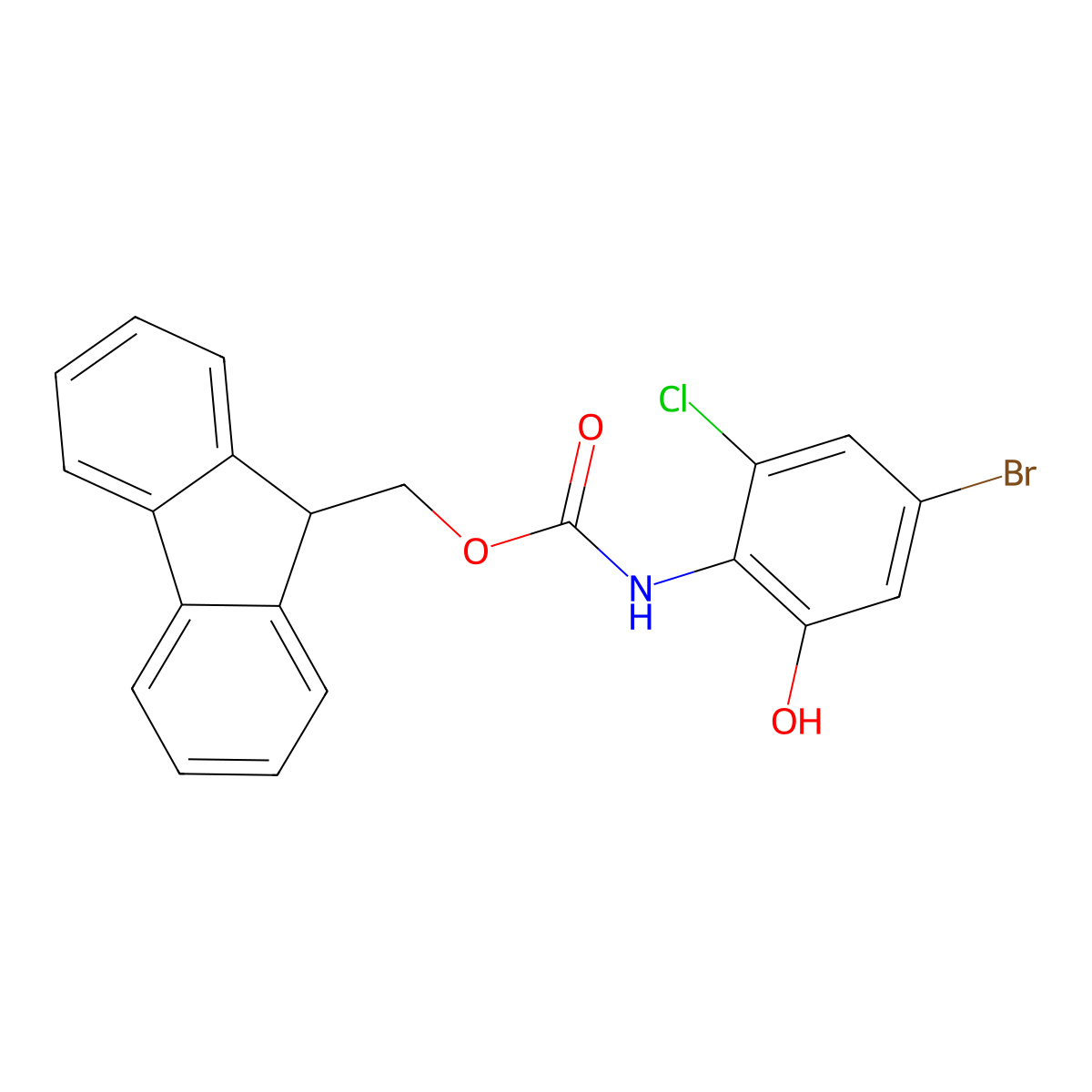 (9H-fluoren-9-yl)methyl N-(4-bromo-2-chloro-6-hydroxyphenyl)carbamate molecular structure, CAS 2764020-54-2