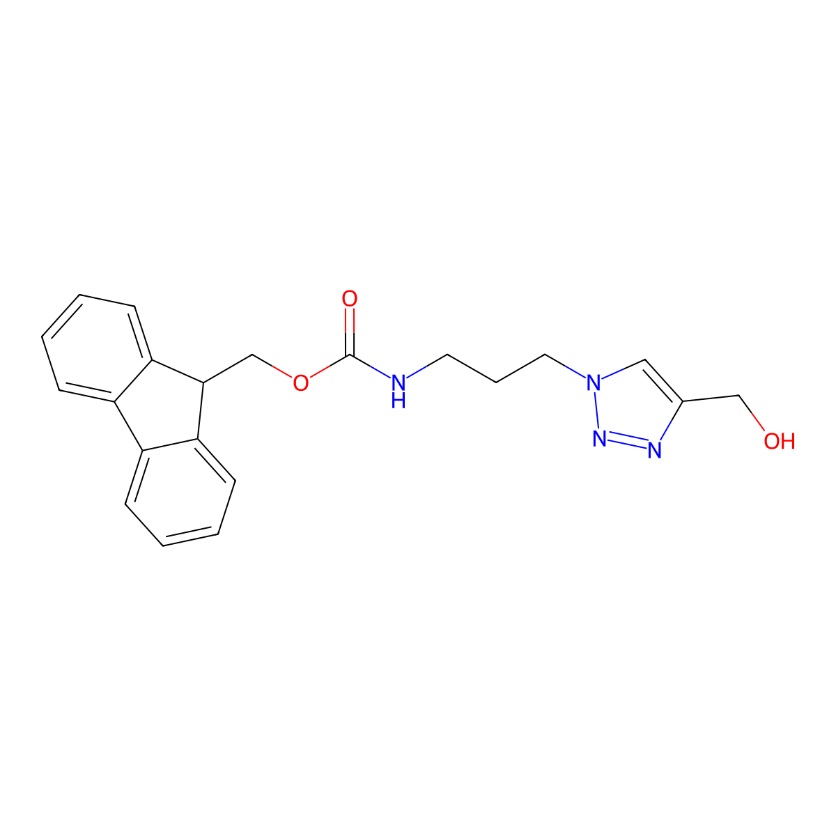 (9H-fluoren-9-yl)methyl N-{3-[4-(hydroxymethyl)-1H-1,2,3-triazol-1-yl]propyl}carbamate molecular structure, CAS 2764020-62-2