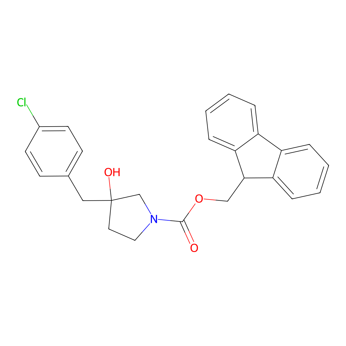 (9H-fluoren-9-yl)methyl 3-[(4-chlorophenyl)methyl]-3-hydroxypyrrolidine-1-carboxylate molecular structure, CAS 2764020-66-6