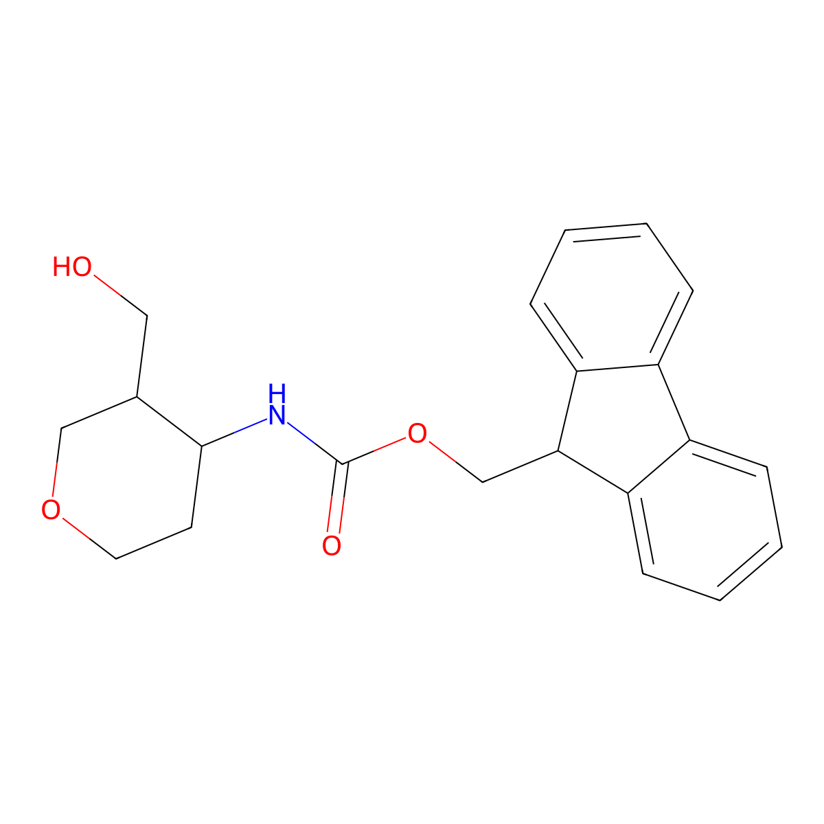 rac-(9H-fluoren-9-yl)methyl N-[(3R,4S)-3-(hydroxymethyl)oxan-4-yl]carbamate molecular structure, CAS 2764020-74-6