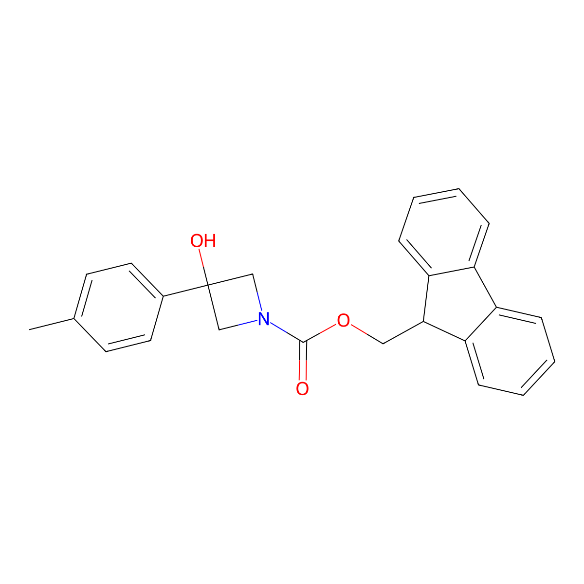 (9H-fluoren-9-yl)methyl 3-hydroxy-3-(4-methylphenyl)azetidine-1-carboxylate molecular structure, CAS 2764020-76-8