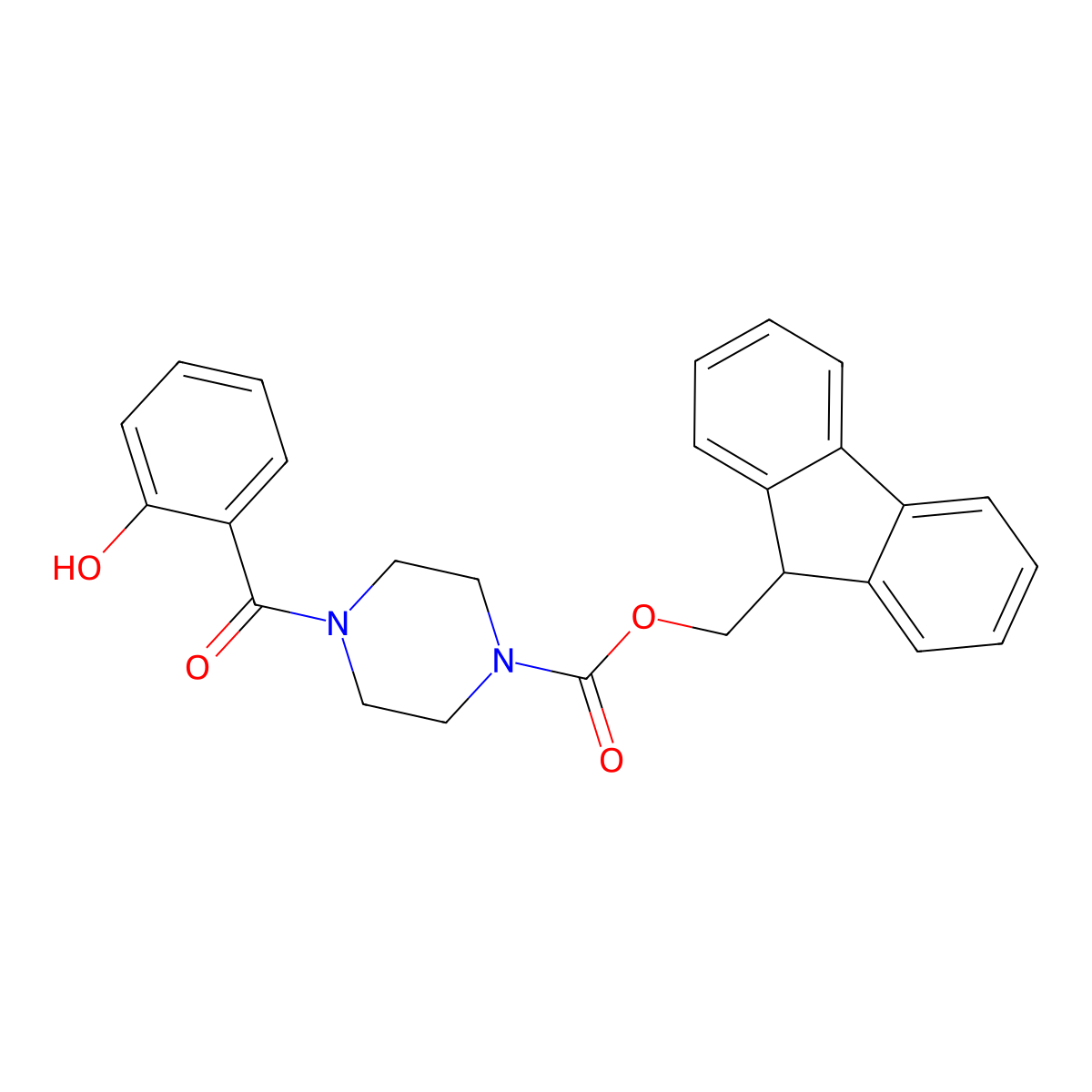 (9H-fluoren-9-yl)methyl 4-(2-hydroxybenzoyl)piperazine-1-carboxylate molecular structure, CAS 2764020-83-7