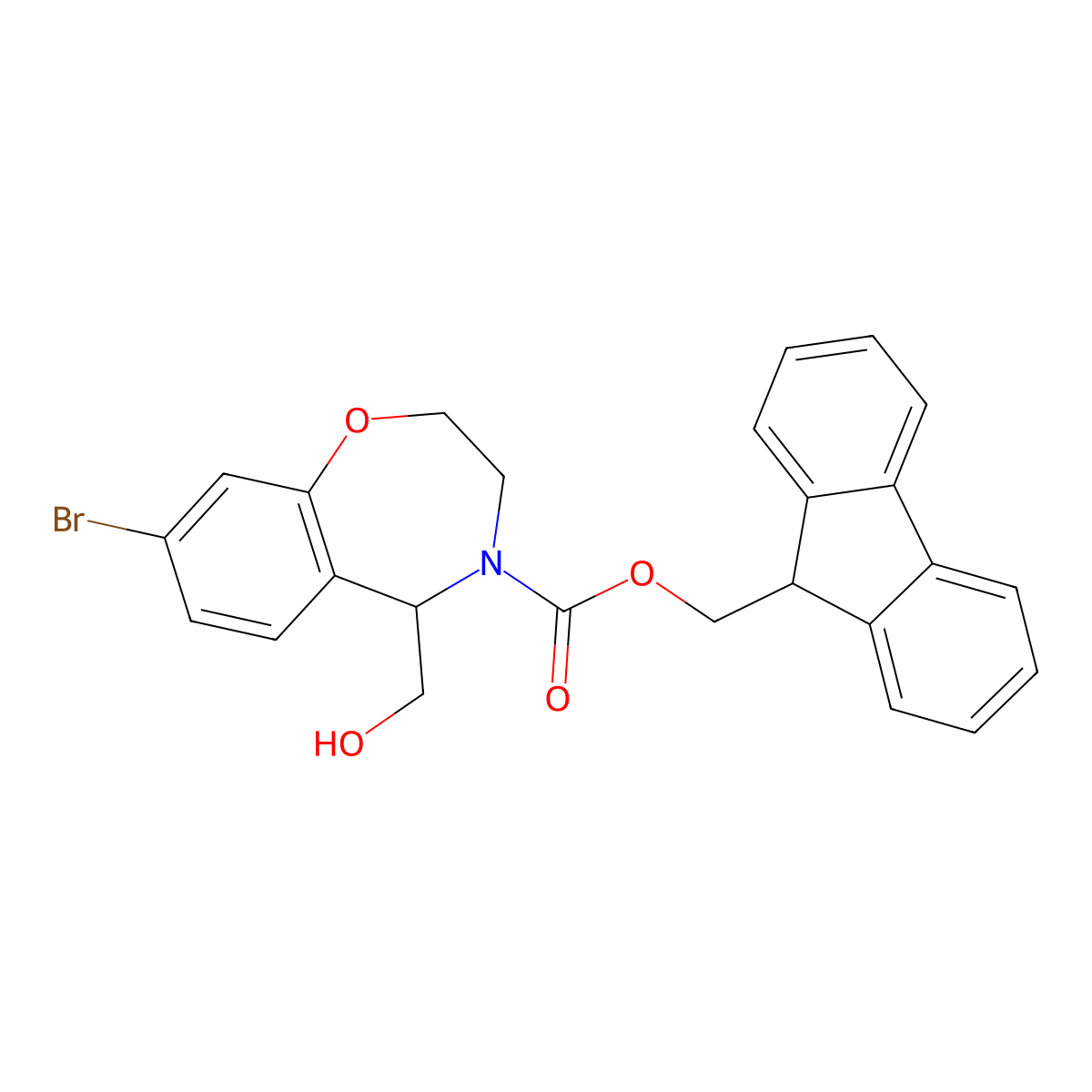 (9H-fluoren-9-yl)methyl 8-bromo-5-(hydroxymethyl)-2,3,4,5-tetrahydro-1,4-benzoxazepine-4-carboxylate molecular structure, CAS 2764020-89-3
