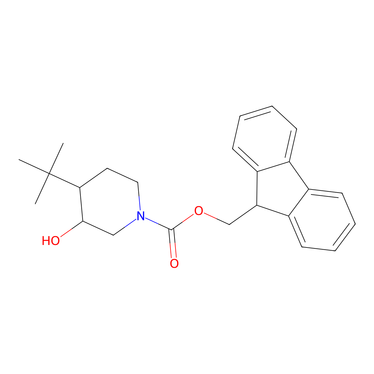 rac-(9H-fluoren-9-yl)methyl (3R,4R)-4-tert-butyl-3-hydroxypiperidine-1-carboxylate molecular structure, CAS 2764020-98-4