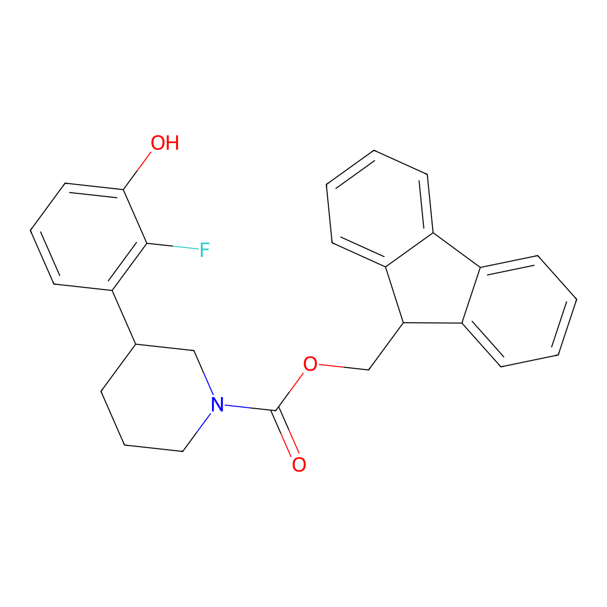 (9H-fluoren-9-yl)methyl 3-(2-fluoro-3-hydroxyphenyl)piperidine-1-carboxylate molecular structure, CAS 2764021-01-2