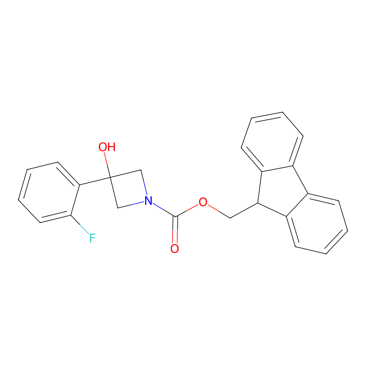 (9H-fluoren-9-yl)methyl 3-(2-fluorophenyl)-3-hydroxyazetidine-1-carboxylate molecular structure, CAS 2764021-05-6