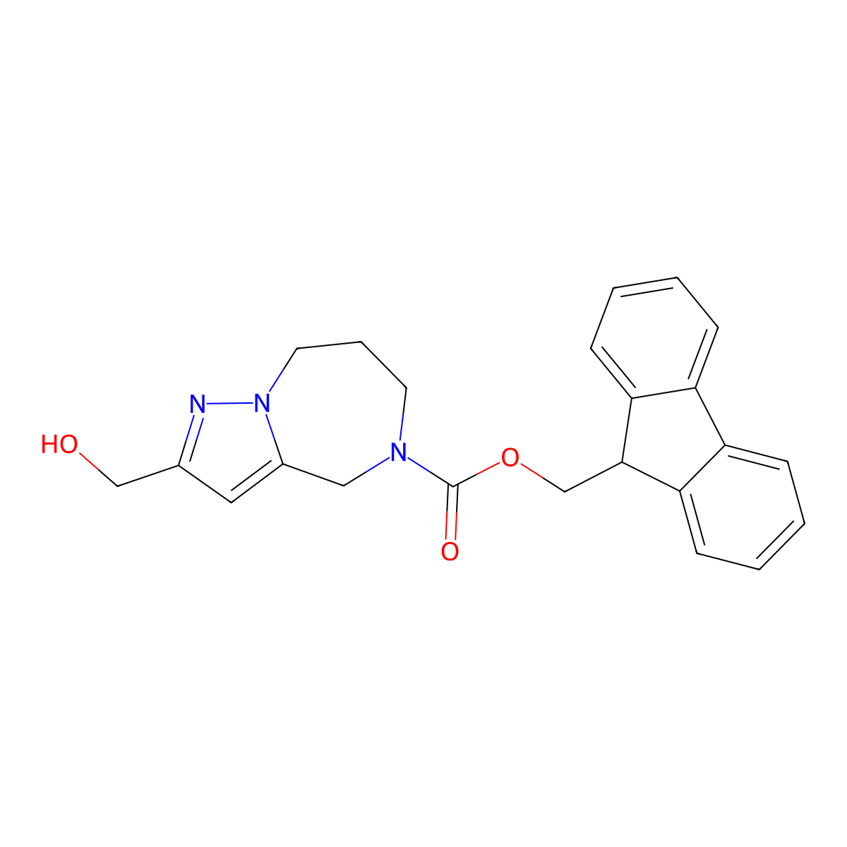 (9H-fluoren-9-yl)methyl 2-(hydroxymethyl)-4H,5H,6H,7H,8H-pyrazolo[1,5-a][1,4]diazepine-5-carboxylate molecular structure, CAS 2764021-07-8