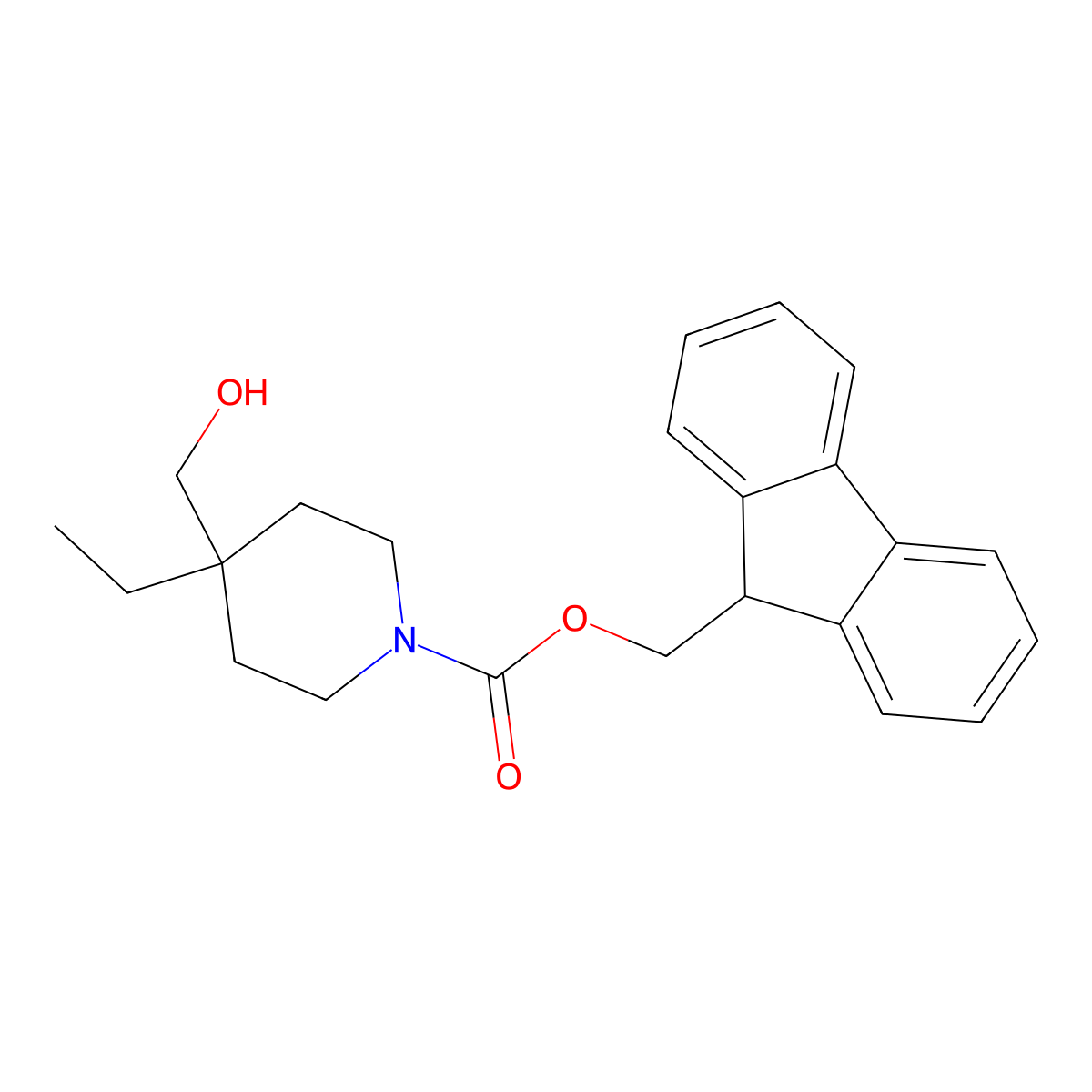 (9H-fluoren-9-yl)methyl 4-ethyl-4-(hydroxymethyl)piperidine-1-carboxylate molecular structure, CAS 2764021-08-9