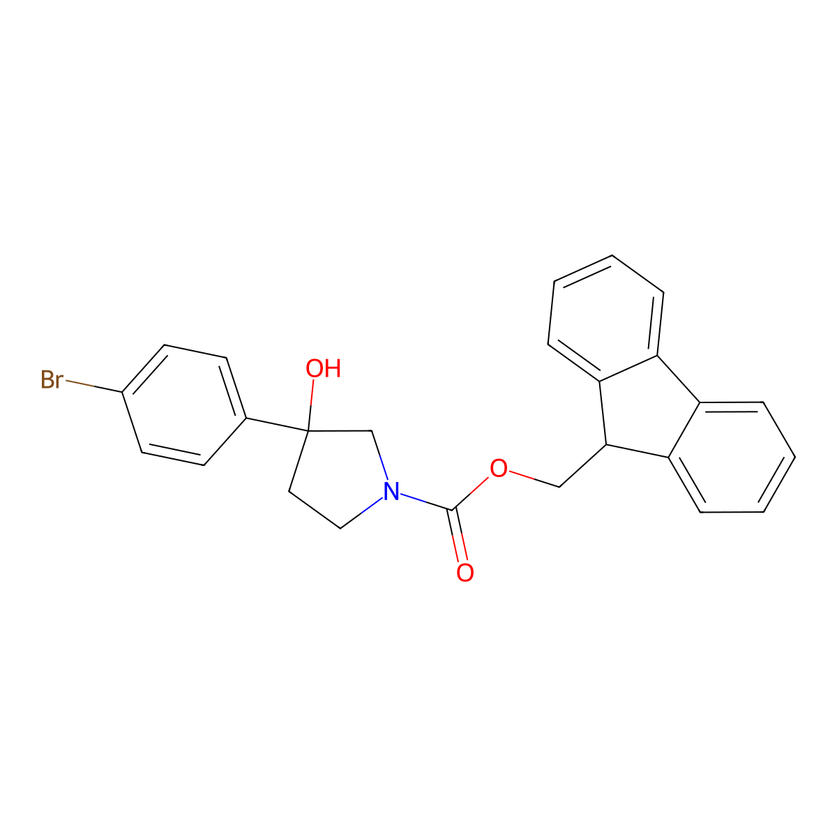 (9H-fluoren-9-yl)methyl 3-(4-bromophenyl)-3-hydroxypyrrolidine-1-carboxylate molecular structure, CAS 2764021-17-0