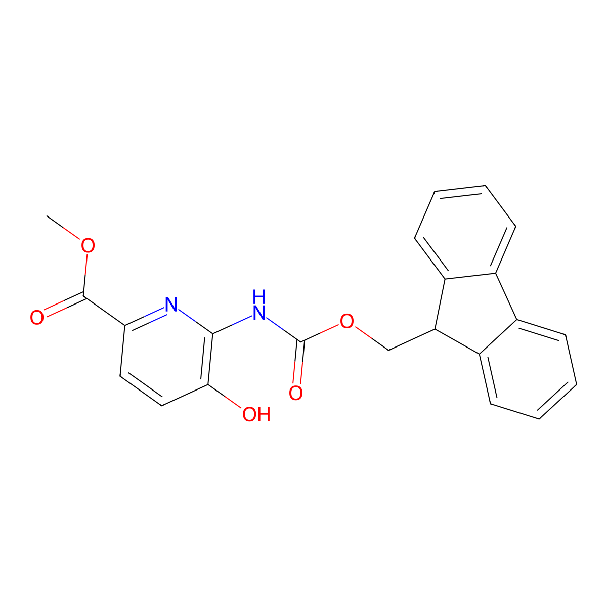 methyl 6-({[(9H-fluoren-9-yl)methoxy]carbonyl}amino)-5-hydroxypyridine-2-carboxylate molecular structure, CAS 2764021-36-3