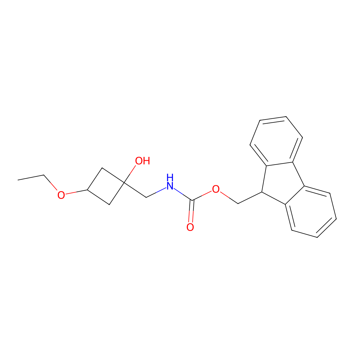 (9H-fluoren-9-yl)methyl N-[(3-ethoxy-1-hydroxycyclobutyl)methyl]carbamate molecular structure, CAS 2764021-40-9