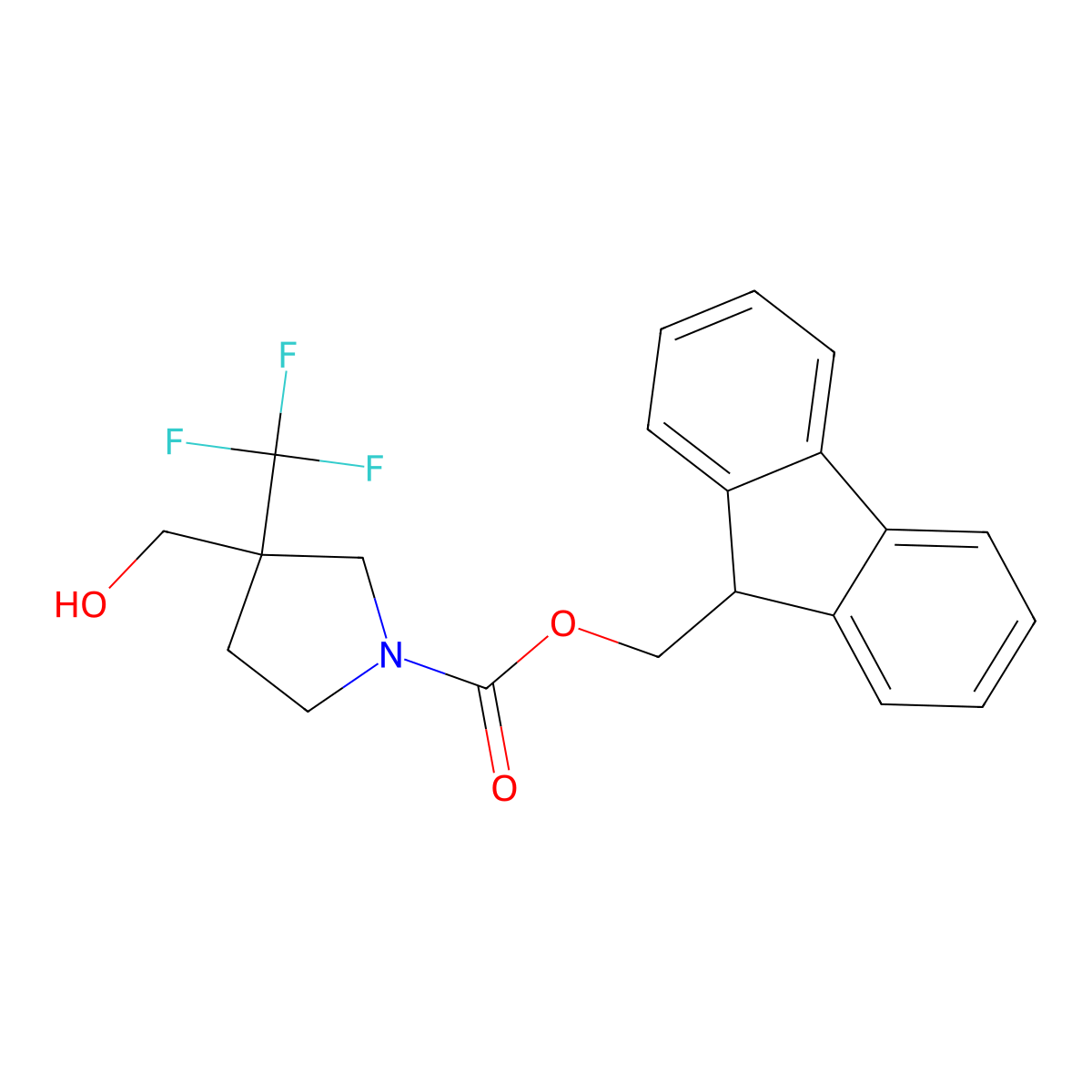 (9H-fluoren-9-yl)methyl 3-(hydroxymethyl)-3-(trifluoromethyl)pyrrolidine-1-carboxylate molecular structure, CAS 2764021-42-1