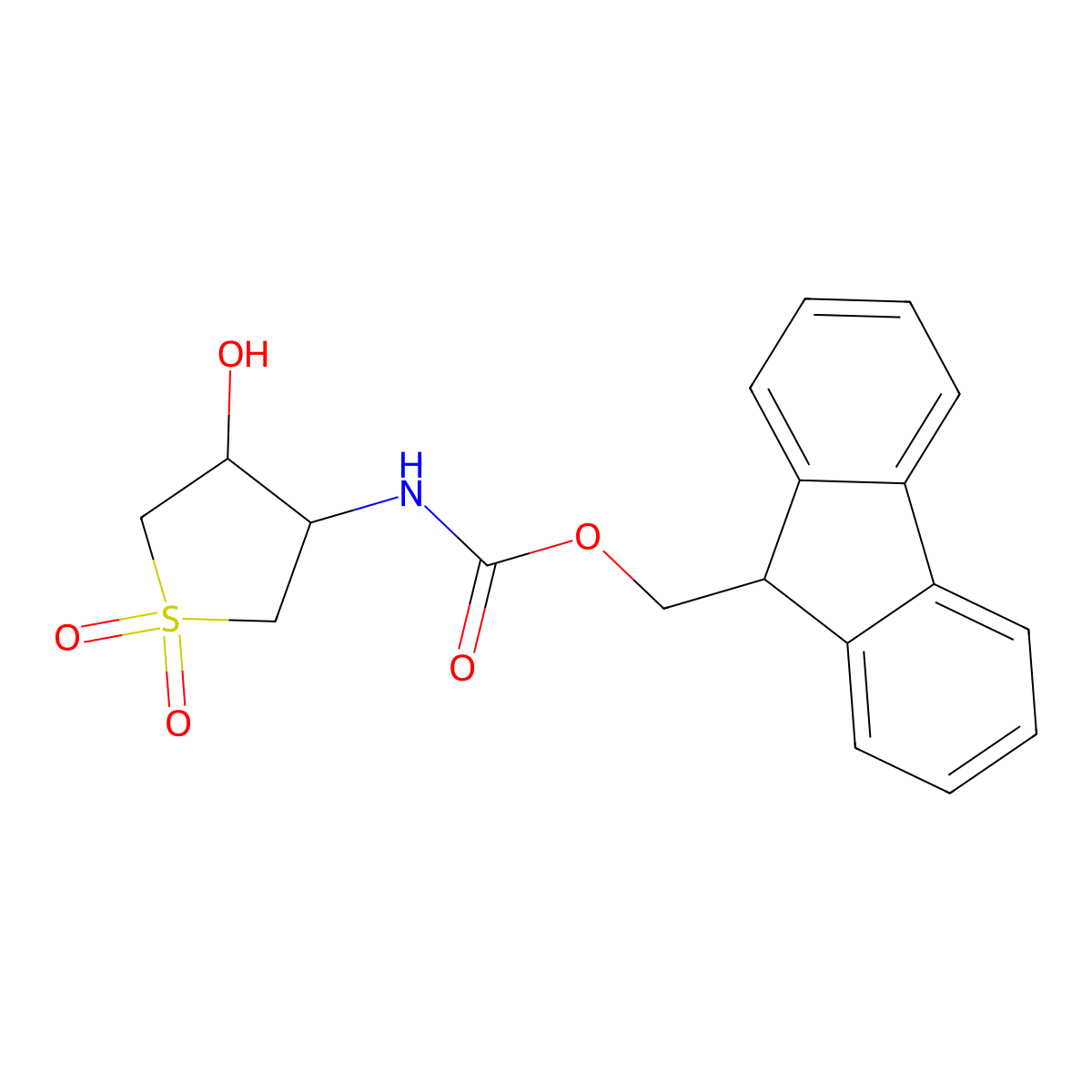 rac-(9H-fluoren-9-yl)methyl N-[(3R,4R)-4-hydroxy-1,1-dioxo-1lambda6-thiolan-3-yl]carbamate molecular structure, CAS 2764021-45-4