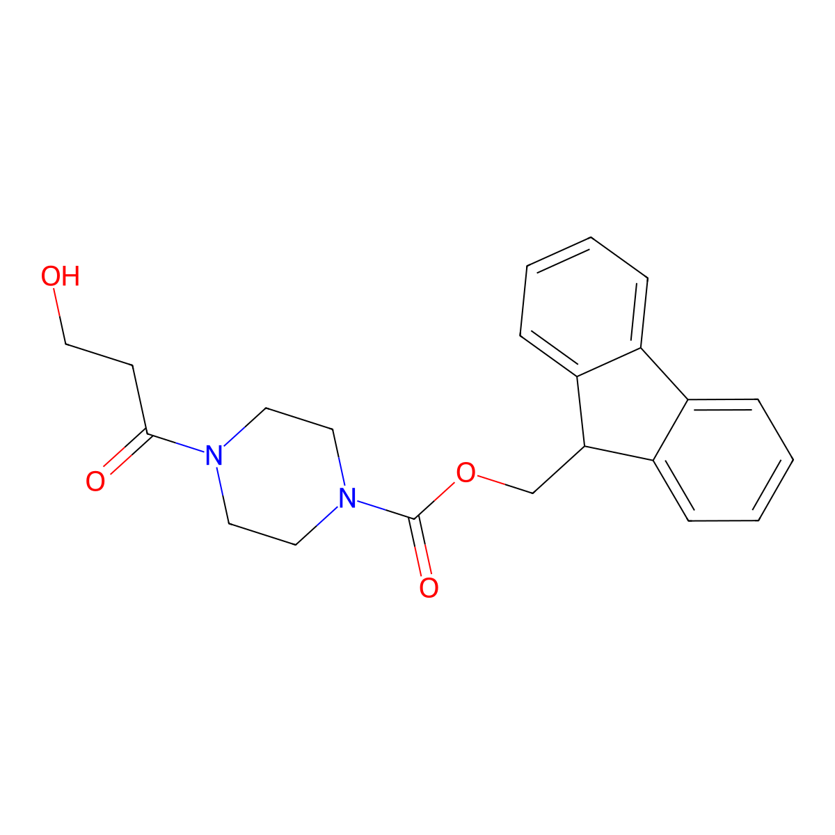 (9H-fluoren-9-yl)methyl 4-(3-hydroxypropanoyl)piperazine-1-carboxylate molecular structure, CAS 2764021-47-6