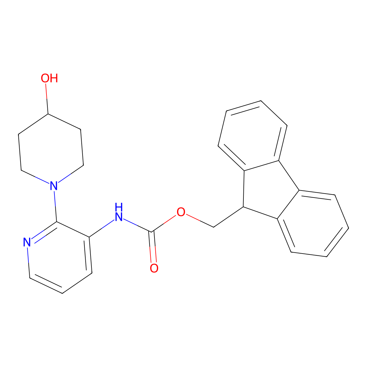 (9H-fluoren-9-yl)methyl N-[2-(4-hydroxypiperidin-1-yl)pyridin-3-yl]carbamate molecular structure, CAS 2764021-55-6