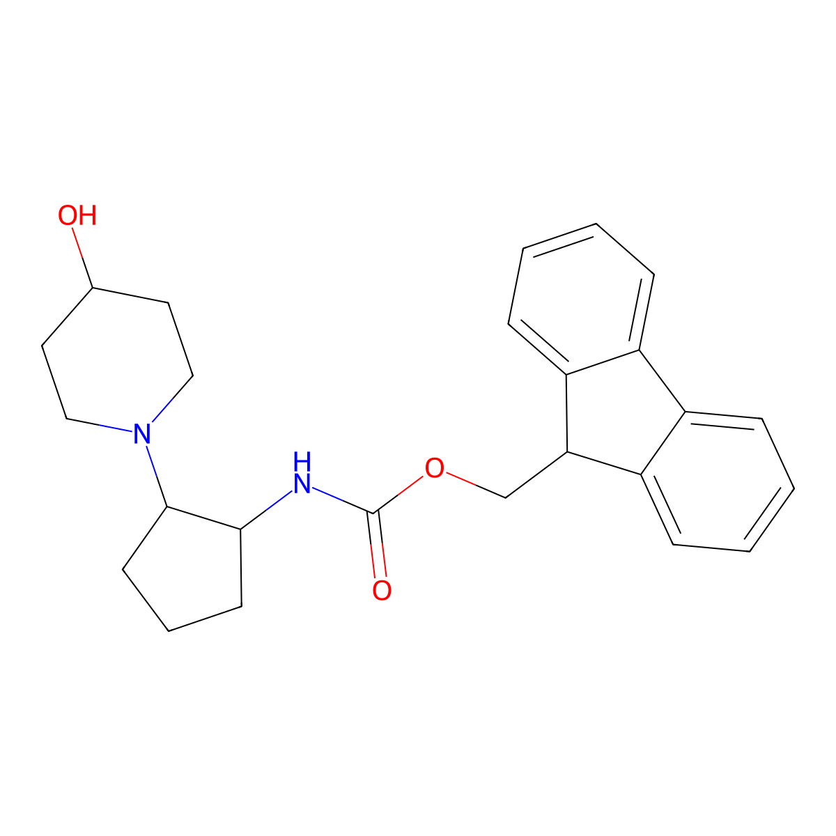 (9H-fluoren-9-yl)methyl N-[2-(4-hydroxypiperidin-1-yl)cyclopentyl]carbamate molecular structure, CAS 2764021-77-2