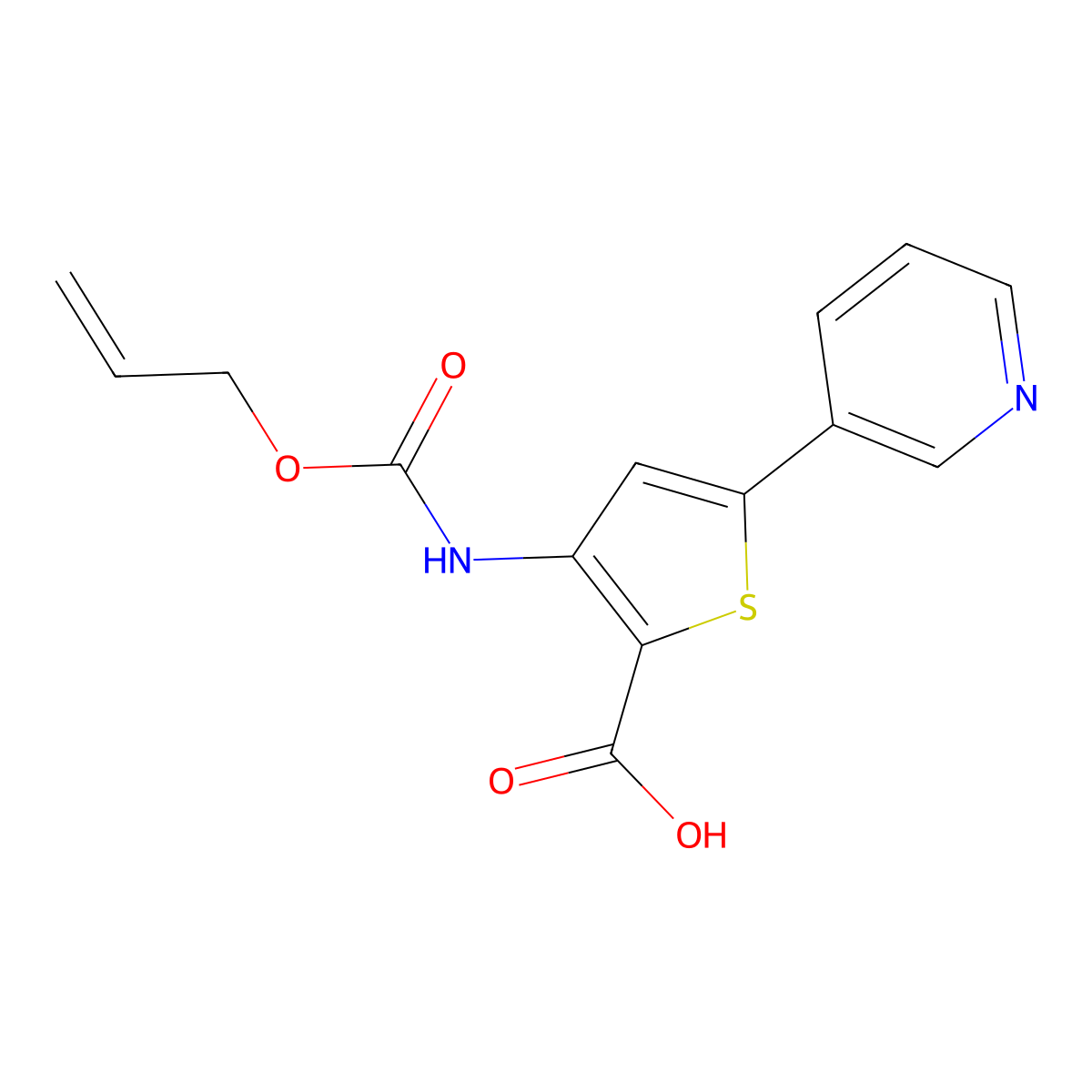 3-{[(Prop-2-en-1-yloxy)carbonyl]amino}-5-(pyridin-3-yl)thiophene-2-carboxylic acid molecular structure, CAS 2764021-80-7