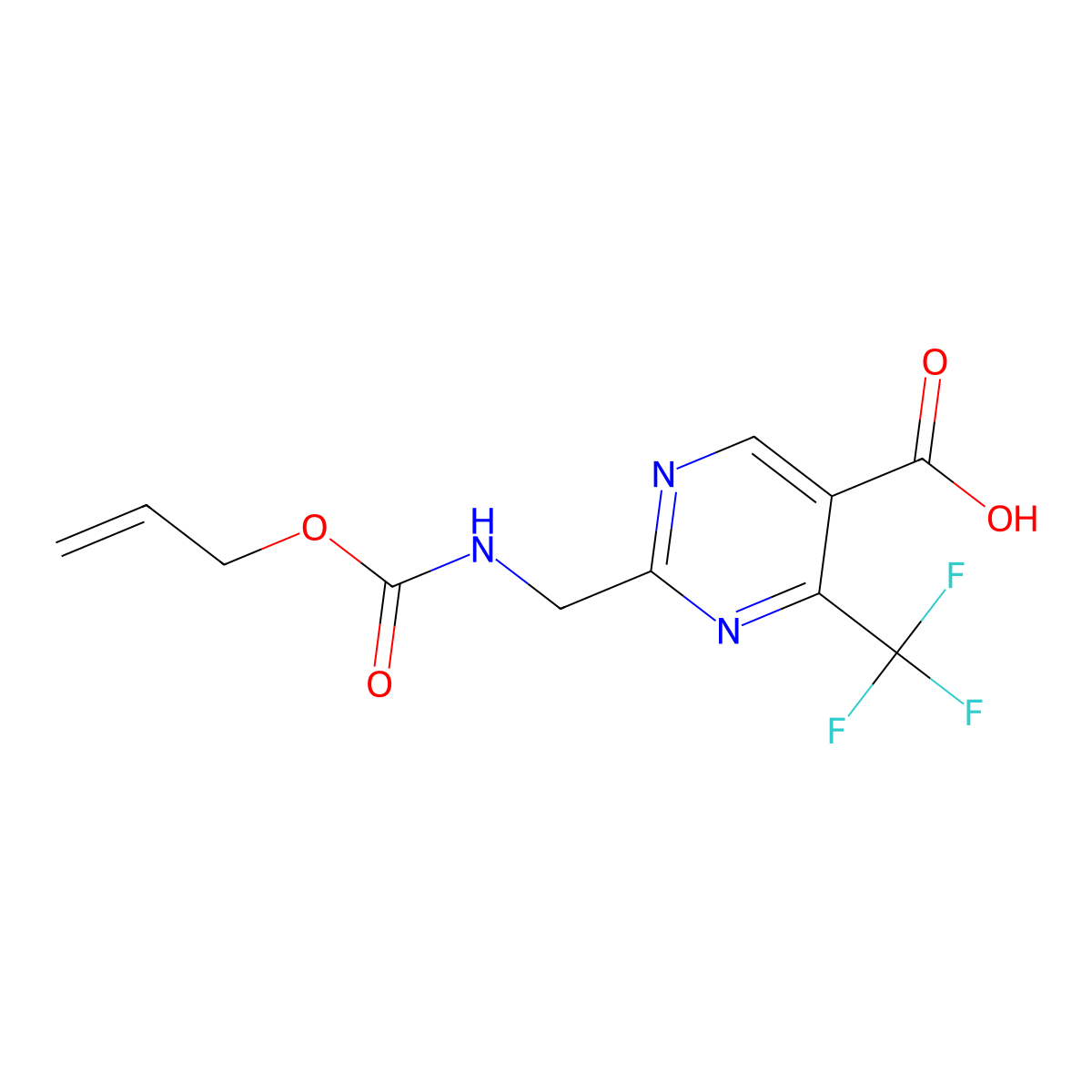 2-({[(Prop-2-en-1-yloxy)carbonyl]amino}methyl)-4-(trifluoromethyl)pyrimidine-5-carboxylic acid molecular structure, CAS 2764021-81-8
