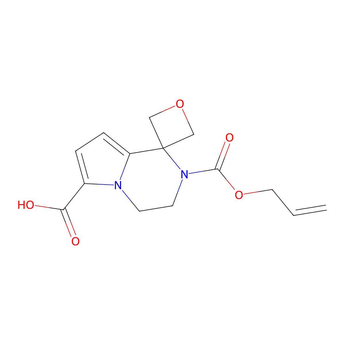2'-[(prop-2-en-1-yloxy)carbonyl]-3',4'-dihydro-2'H-spiro[oxetane-3,1'-pyrrolo[1,2-a]pyrazine]-6'-carboxylic acid molecular structure, CAS 2764021-85-2