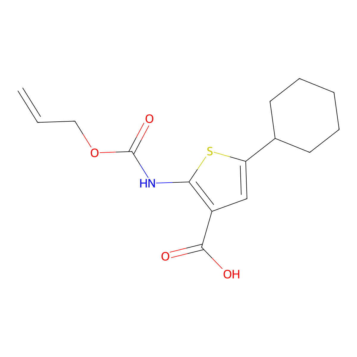 5-Cyclohexyl-2-{[(prop-2-en-1-yloxy)carbonyl]amino}thiophene-3-carboxylic acid molecular structure, CAS 2764021-87-4