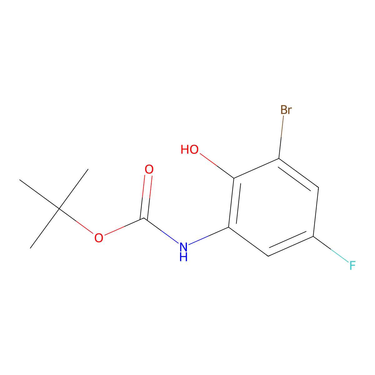 tert-butyl N-(3-bromo-5-fluoro-2-hydroxyphenyl)carbamate molecular structure, CAS 2764021-88-5