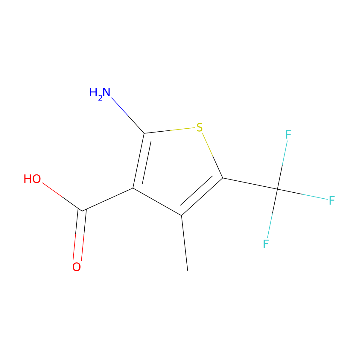 2-Amino-4-methyl-5-(trifluoromethyl)thiophene-3-carboxylic acid molecular structure, CAS 2764021-90-9