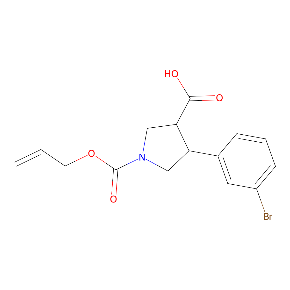 rac-(3R,4S)-4-(3-bromophenyl)-1-[(prop-2-en-1-yloxy)carbonyl]pyrrolidine-3-carboxylic acid molecular structure, CAS 2764021-97-6