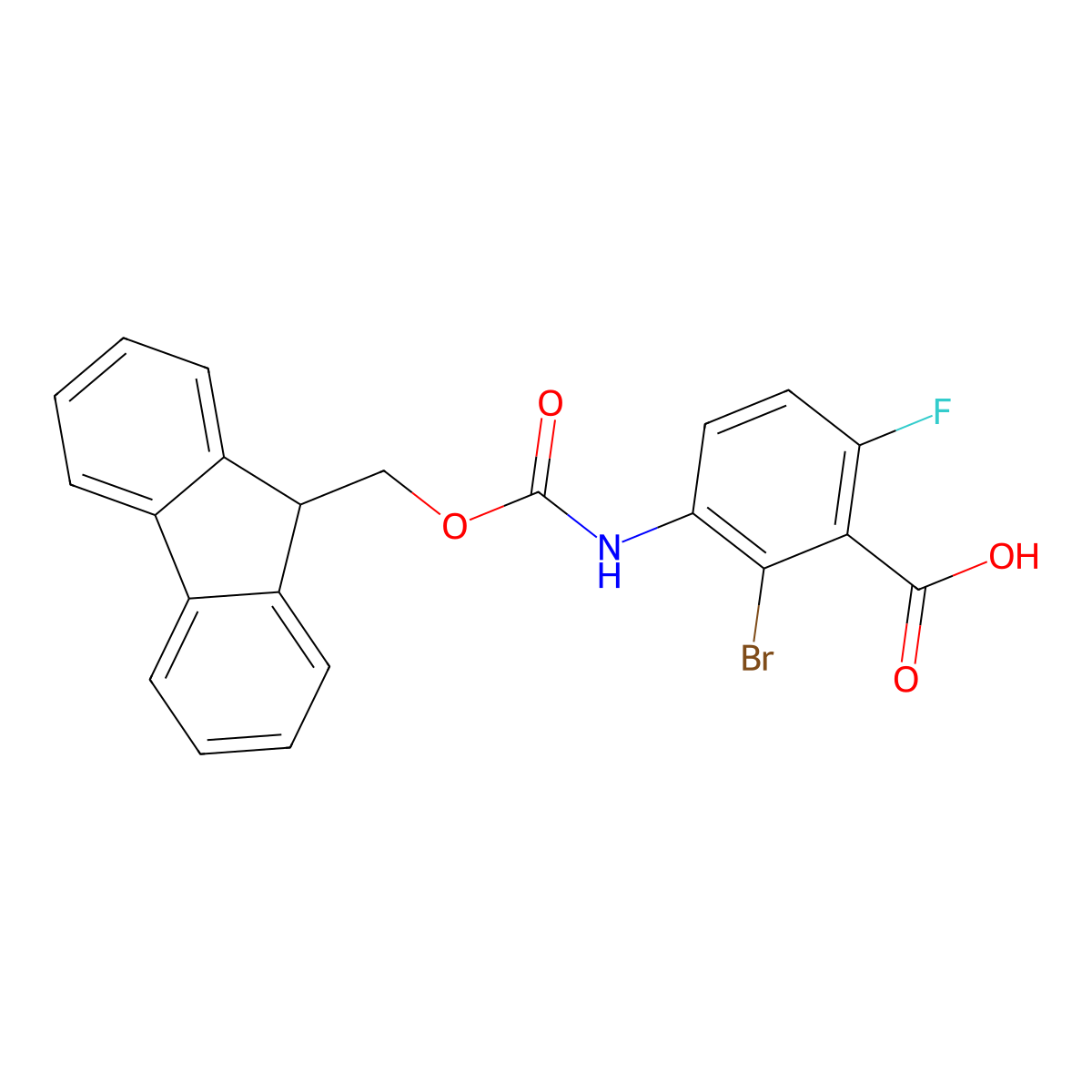 2-bromo-3-({[(9H-fluoren-9-yl)methoxy]carbonyl}amino)-6-fluorobenzoic acid molecular structure, CAS 2764022-13-9