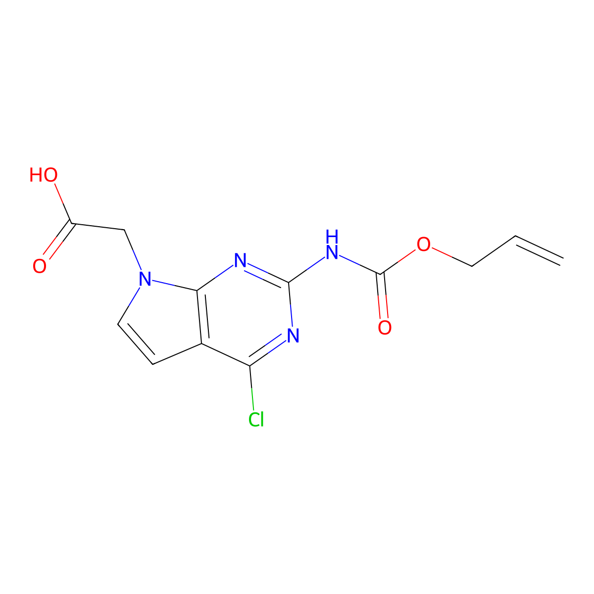 2-(4-chloro-2-{[(prop-2-en-1-yloxy)carbonyl]amino}-7H-pyrrolo[2,3-d]pyrimidin-7-yl)acetic acid molecular structure, CAS 2764022-36-6