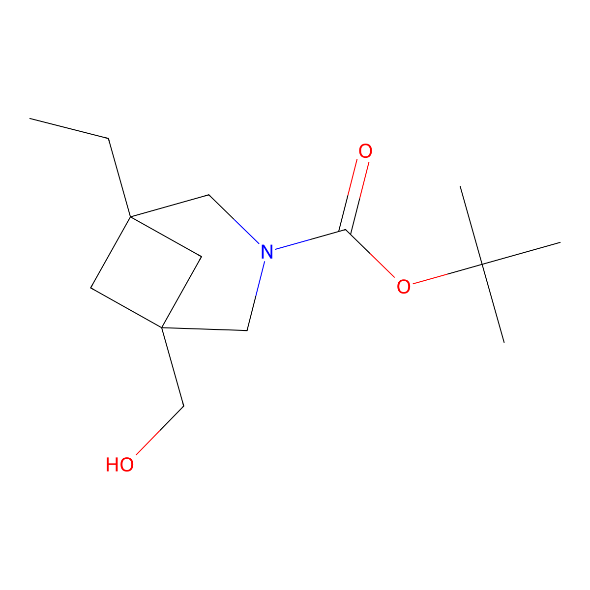 Tert-butyl 1-ethyl-5-(hydroxymethyl)-3-azabicyclo[3.1.1]heptane-3-carboxylate molecular structure, CAS 2764022-39-9
