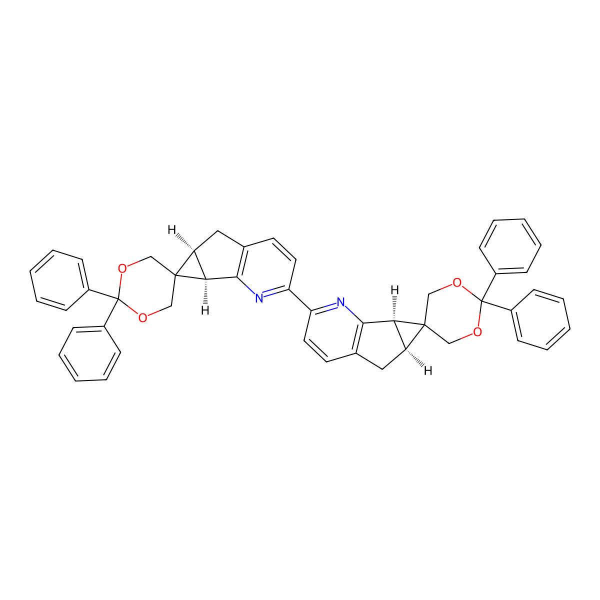 (5aS,5a''S,6aR,6a''R)-2',2',2''',2'''-Tetraphenyl-2,2''-bispiro[cyclopropa[4,5]cyclopenta[1,2-b]pyridine-6,5'-[1,3]dioxane] molecular structure, CAS 2764676-48-2