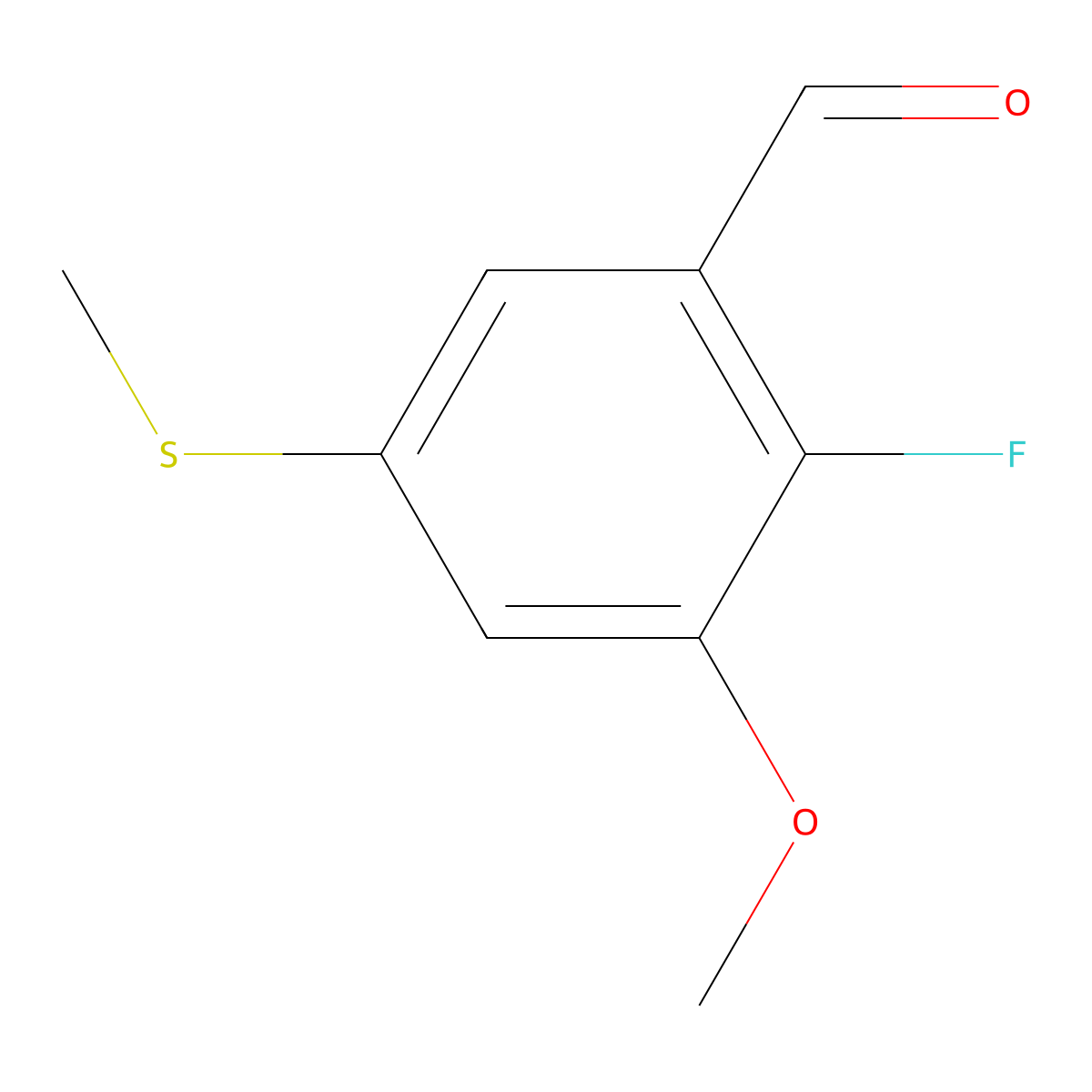 2-Fluoro-3-methoxy-5-(methylthio)benzaldehyde molecular structure, CAS 2764728-24-5
