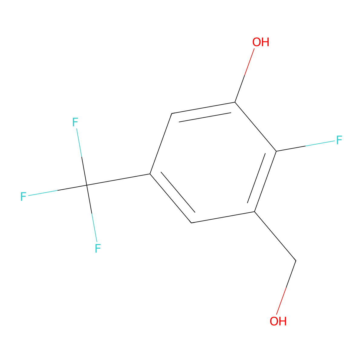 2-Fluoro-3-(hydroxymethyl)-5-(trifluoromethyl)phenol molecular structure, CAS 2764728-39-2